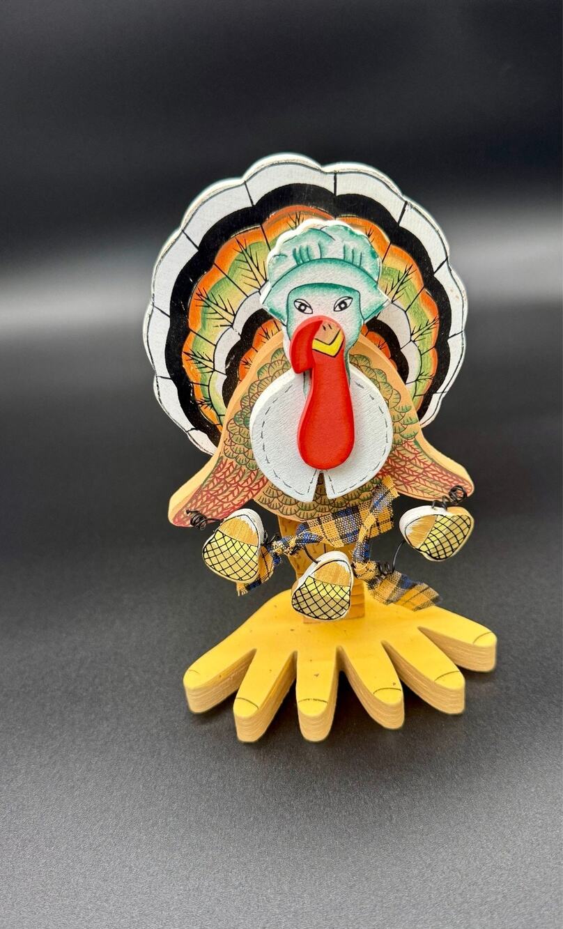 Vintage Wooden Turkey Figurine Folk Art Thanksgiving Fall Harvest Table Decor